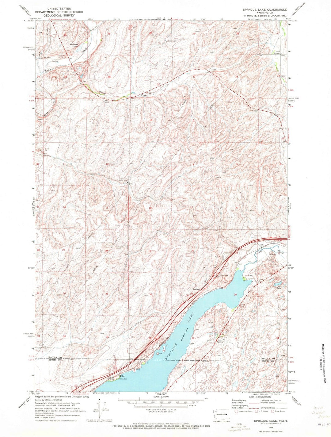 1969 Sprague Lake, WA - Washington - USGS Topographic Map v3