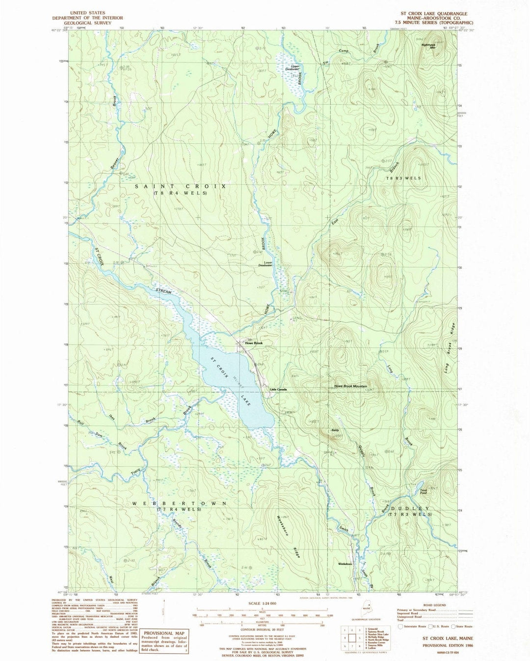 1986 St. Croix Lake, ME - Maine - USGS Topographic Map