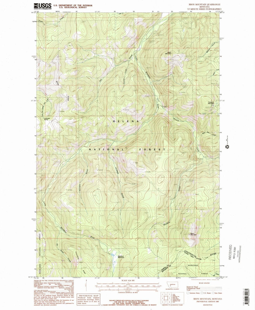 1985 Bison Mountain, MT - Montana - USGS Topographic Map