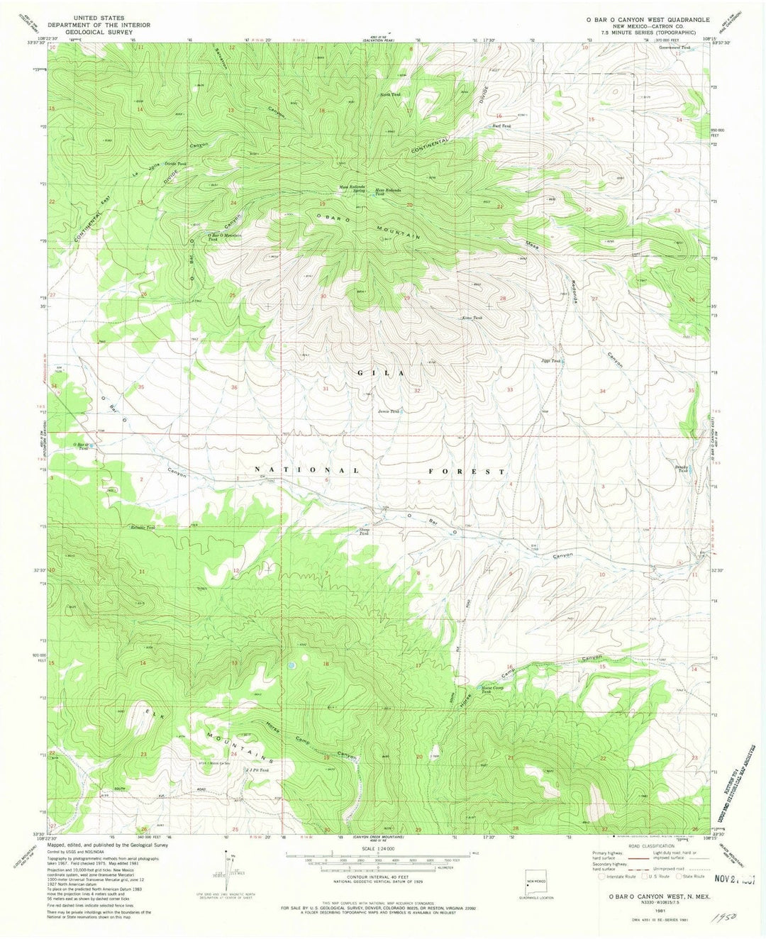 1981 O Bar O Canyon West, NM - New Mexico - USGS Topographic Map