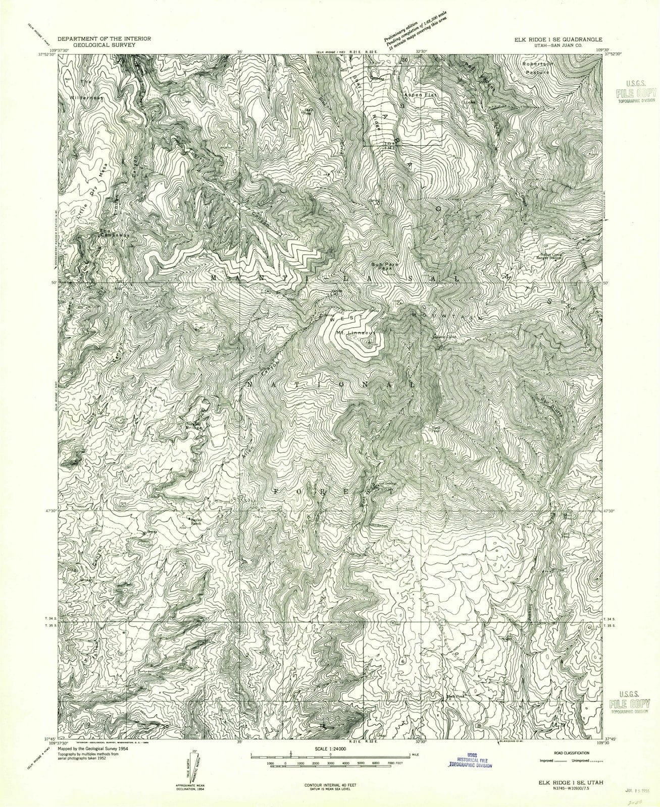 1954 Elk Ridge 1, UT - Utah - USGS Topographic Map v4