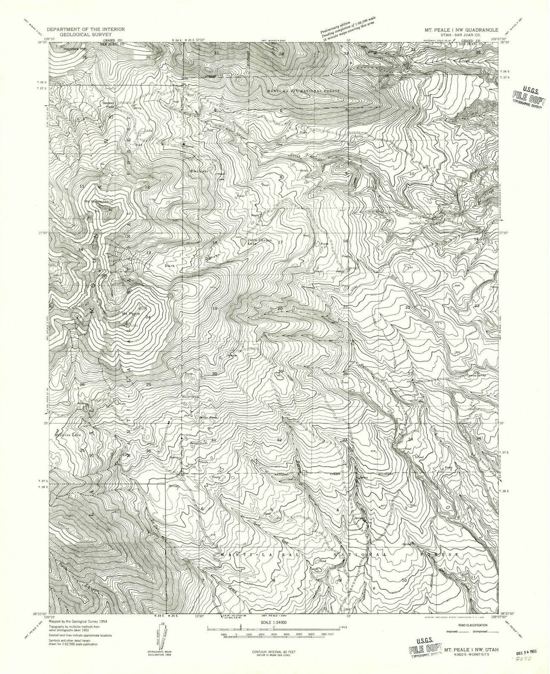 1954 Mt Peale 1, UT - Utah - USGS Topographic Map v3