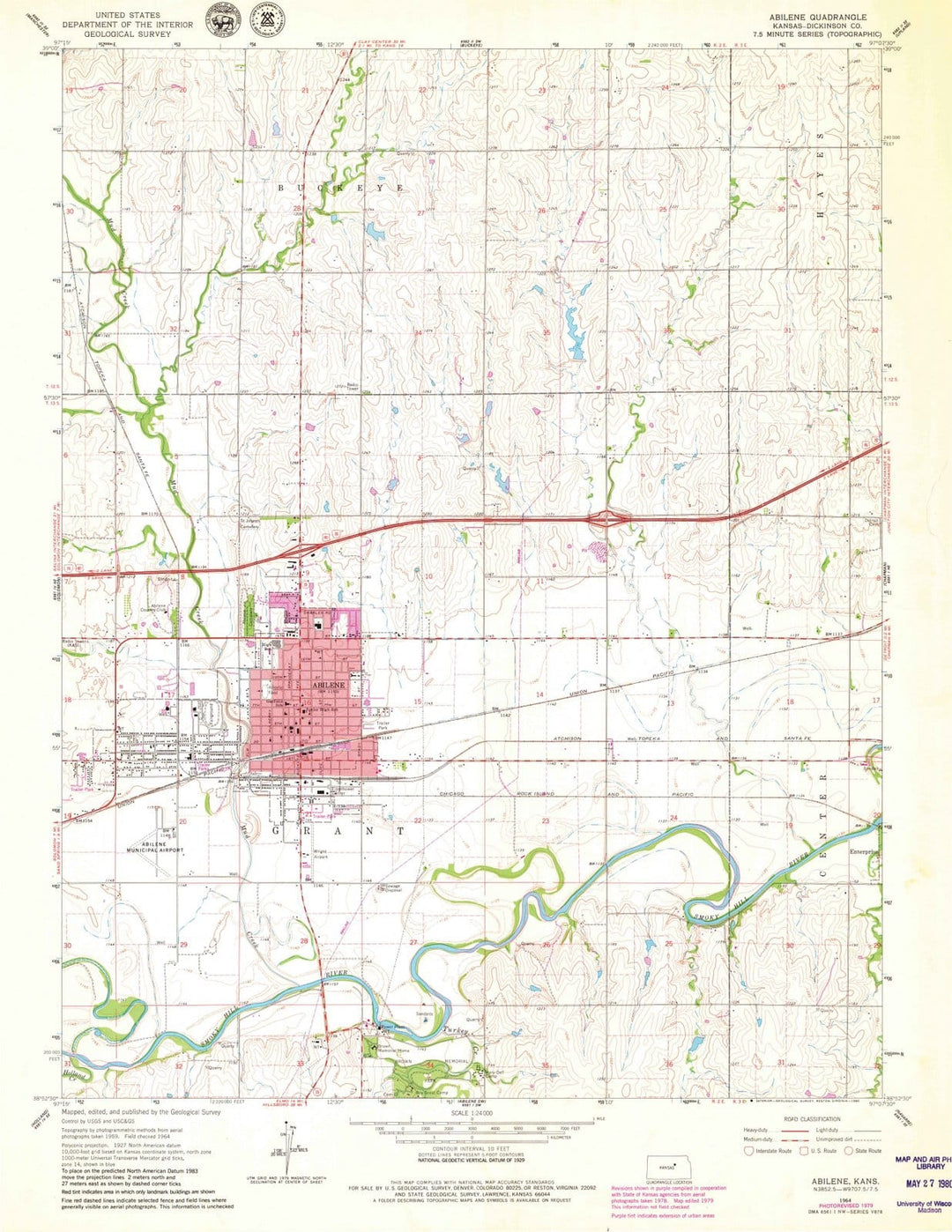 1964 Abilene, KS - Kansas - USGS Topographic Map