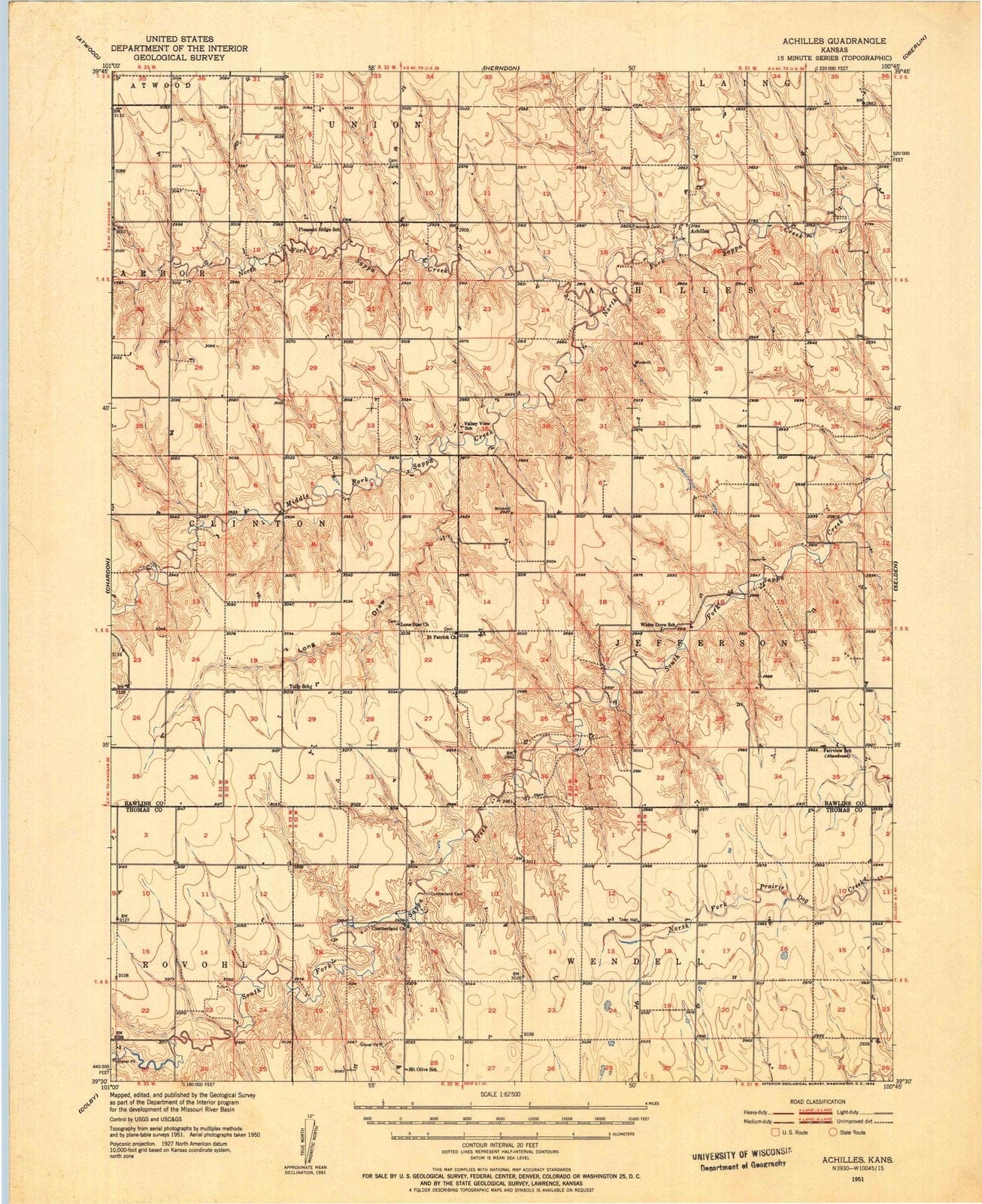 1951 Achilles, KS - Kansas - USGS Topographic Map