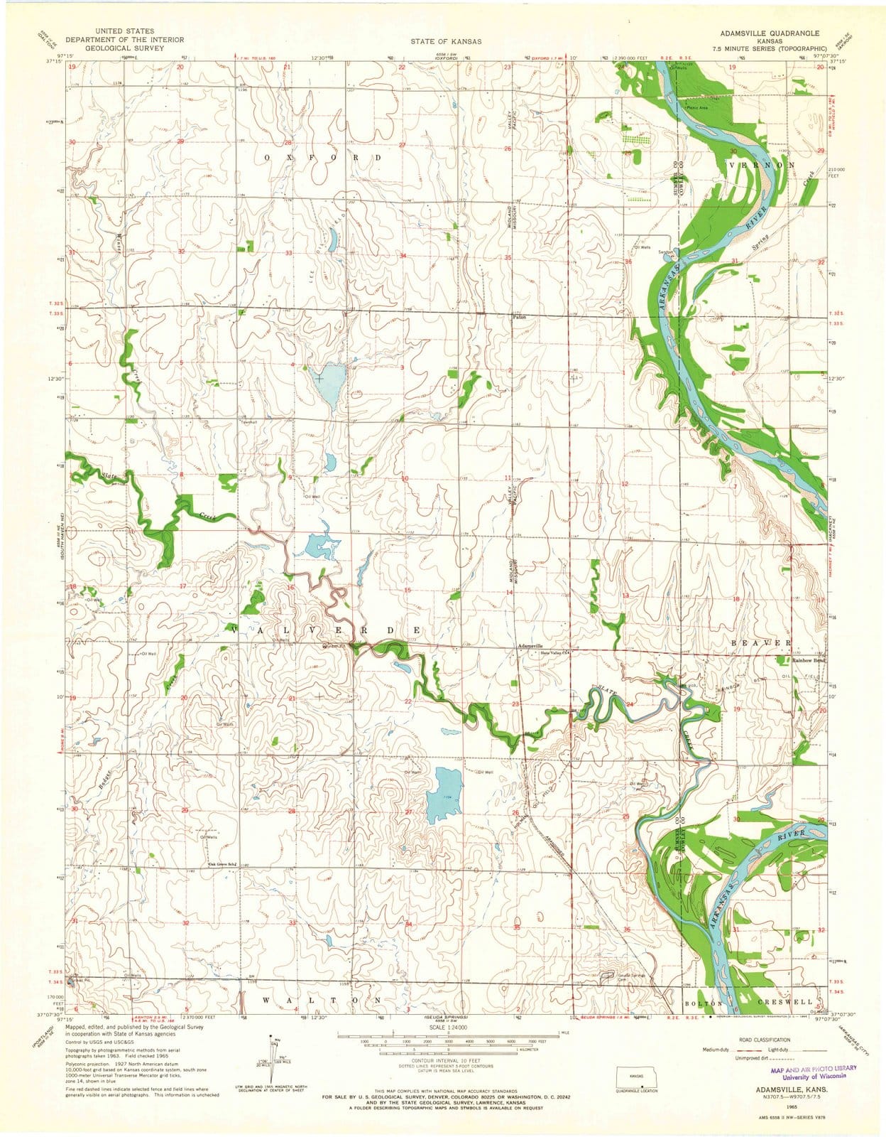 1965 Adamsville, KS - Kansas - USGS Topographic Map