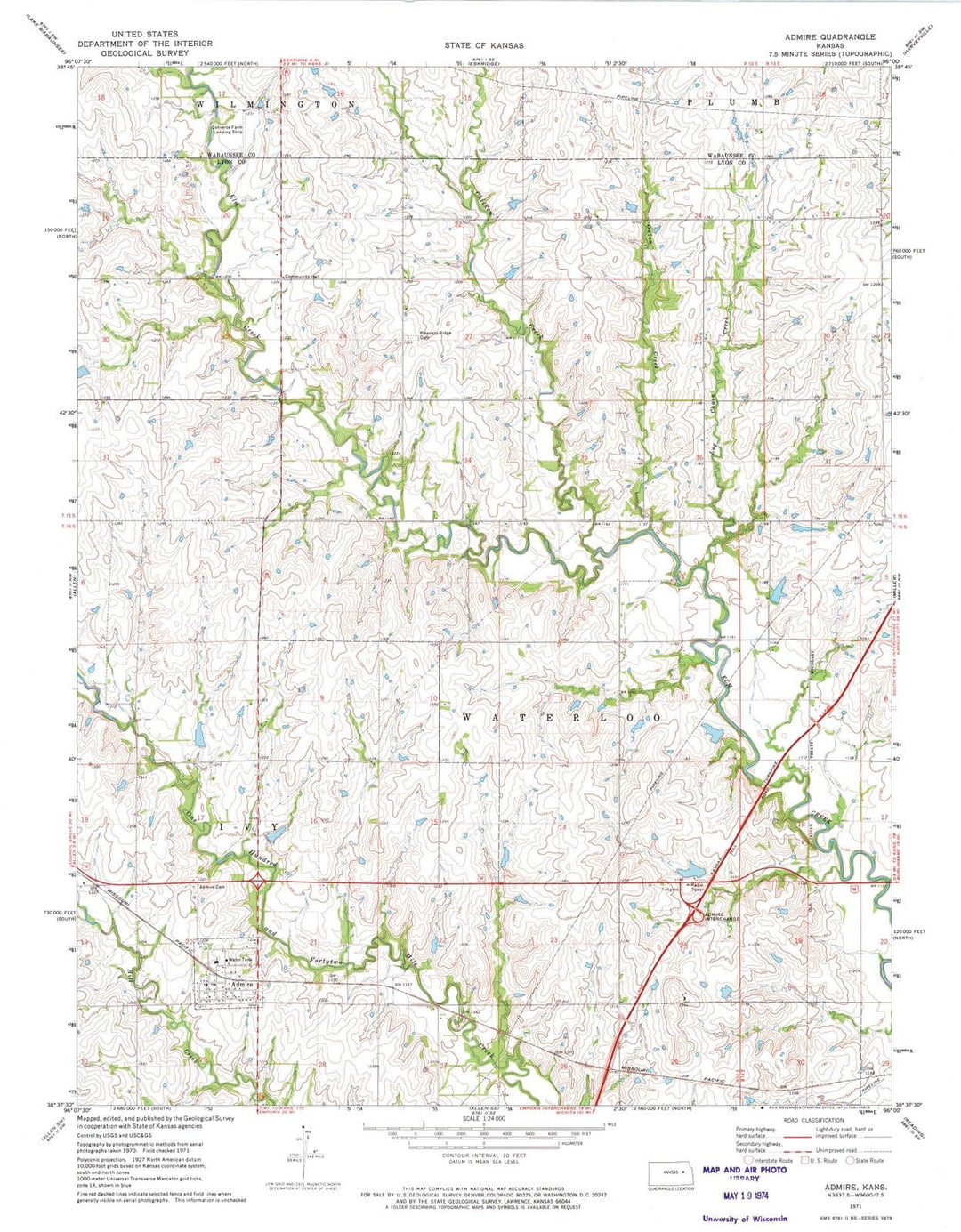 1971 Admire, KS - Kansas - USGS Topographic Map