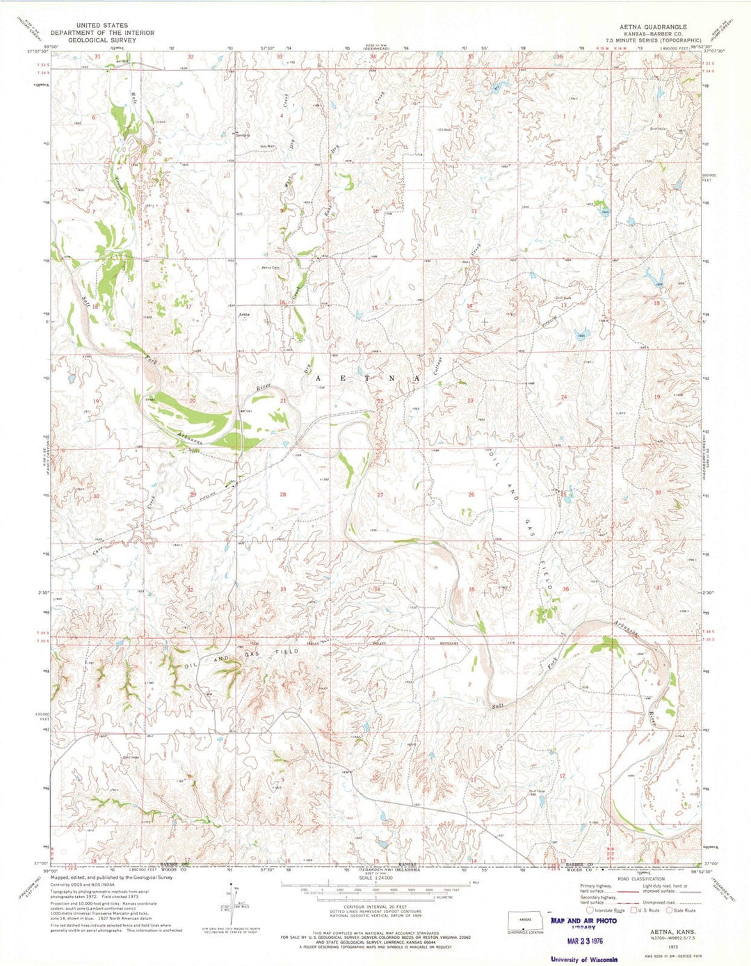 1973 Aetna, KS - Kansas - USGS Topographic Map