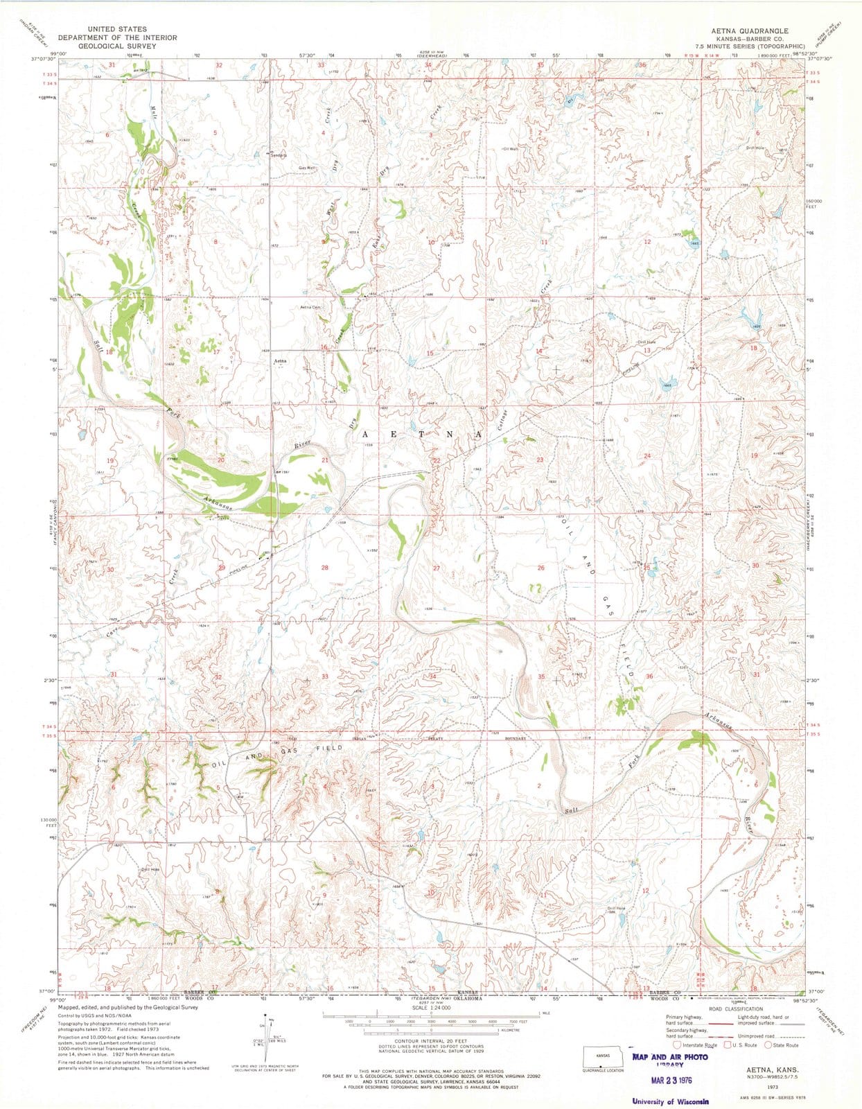 1973 Aetna, KS - Kansas - USGS Topographic Map