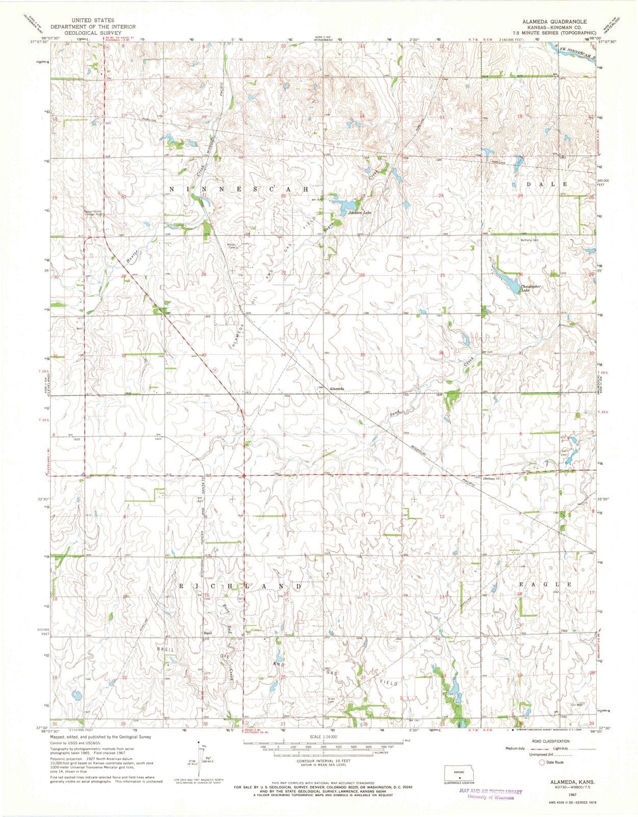 1967 Alameda, KS - Kansas - USGS Topographic Map