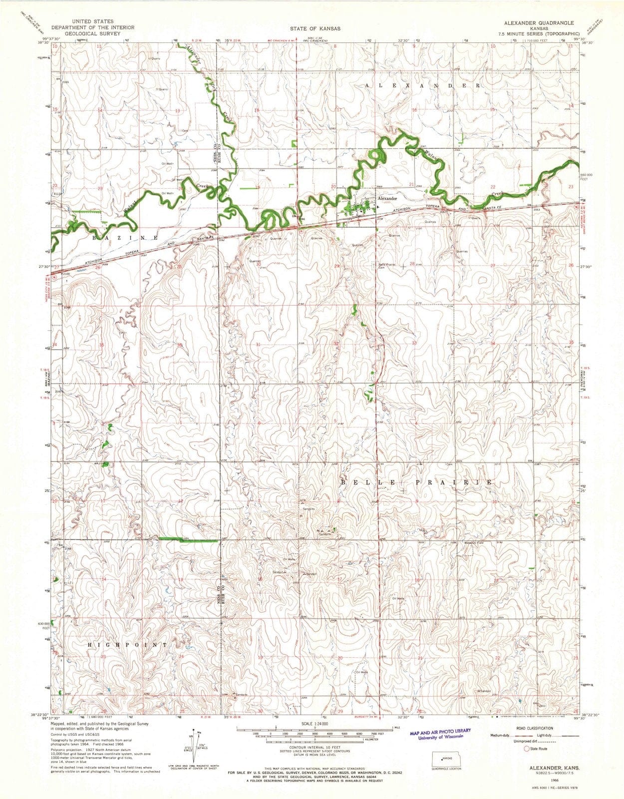 1966 Alexander, KS - Kansas - USGS Topographic Map