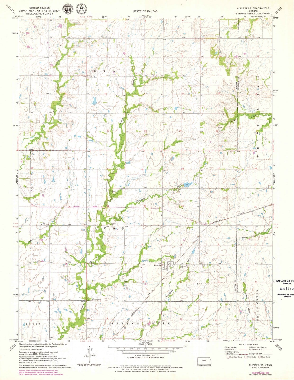 1971 Aliceville, KS - Kansas - USGS Topographic Map