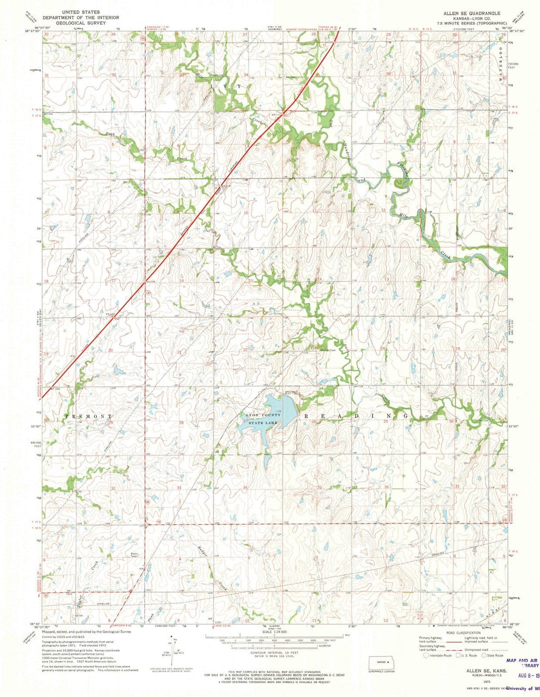 1972 Allen, KS - Kansas - USGS Topographic Map