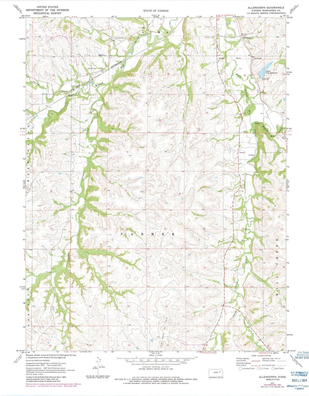 1971 Allendorph, KS - Kansas - USGS Topographic Map