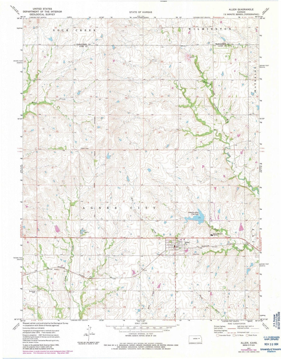 1971 Allen, KS - Kansas - USGS Topographic Map