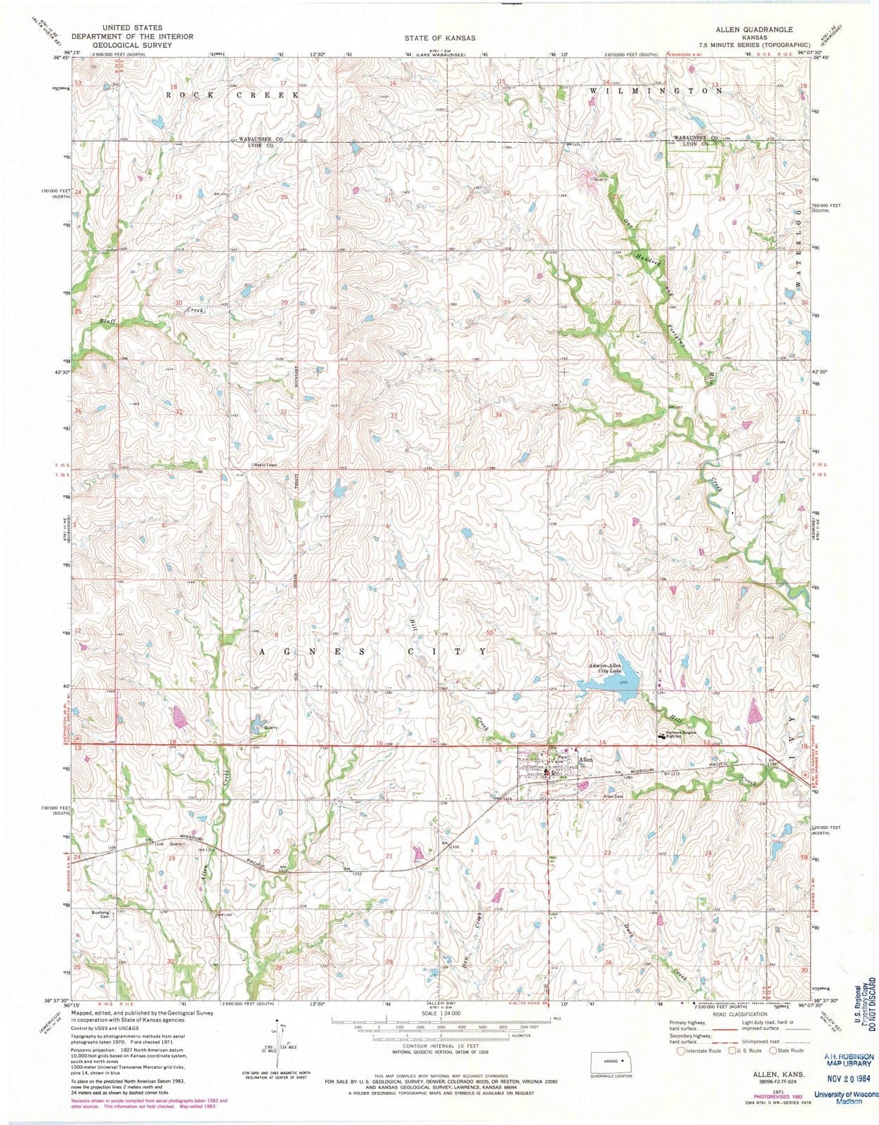 1971 Allen, KS - Kansas - USGS Topographic Map