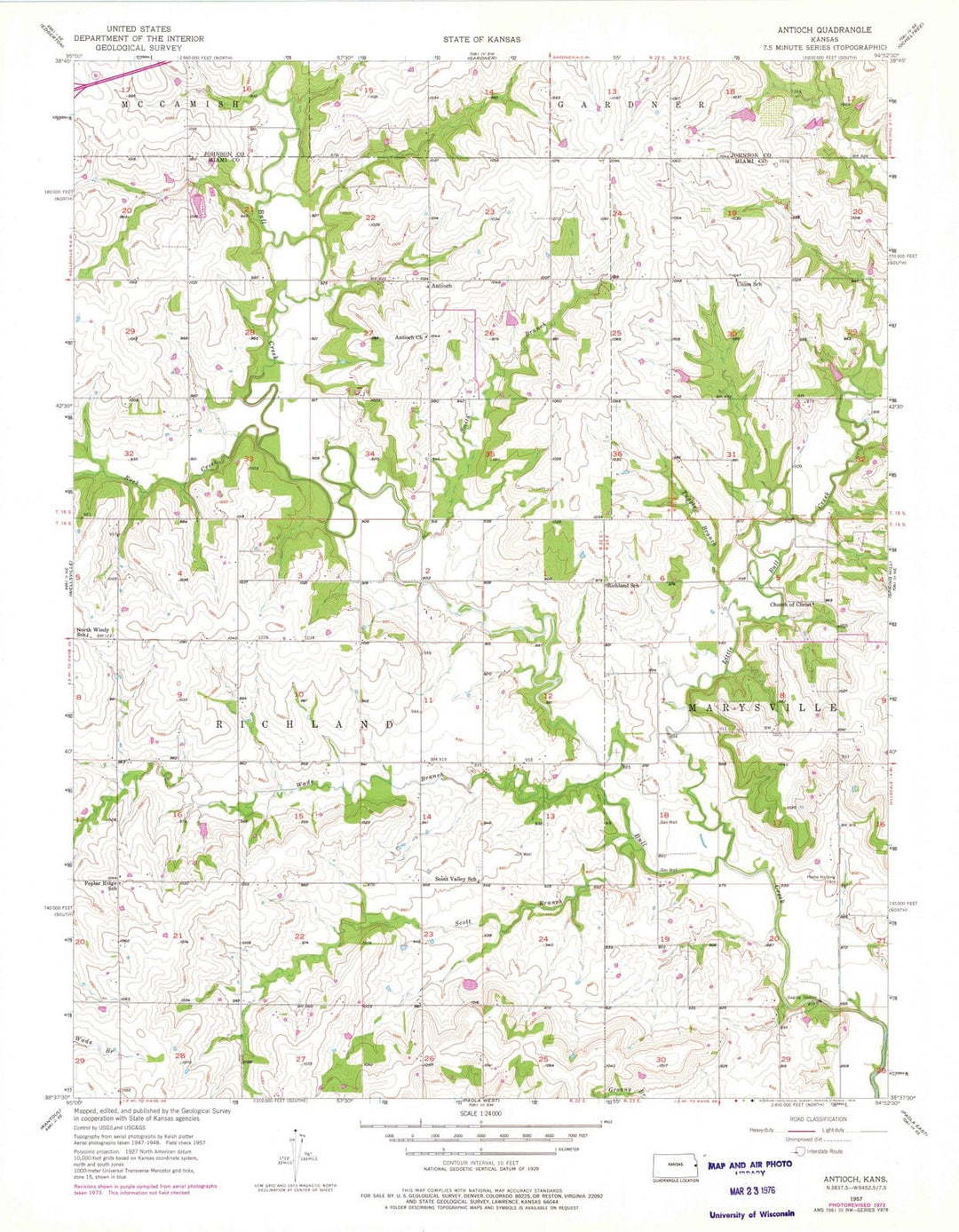 1957 Antioch, KS - Kansas - USGS Topographic Map