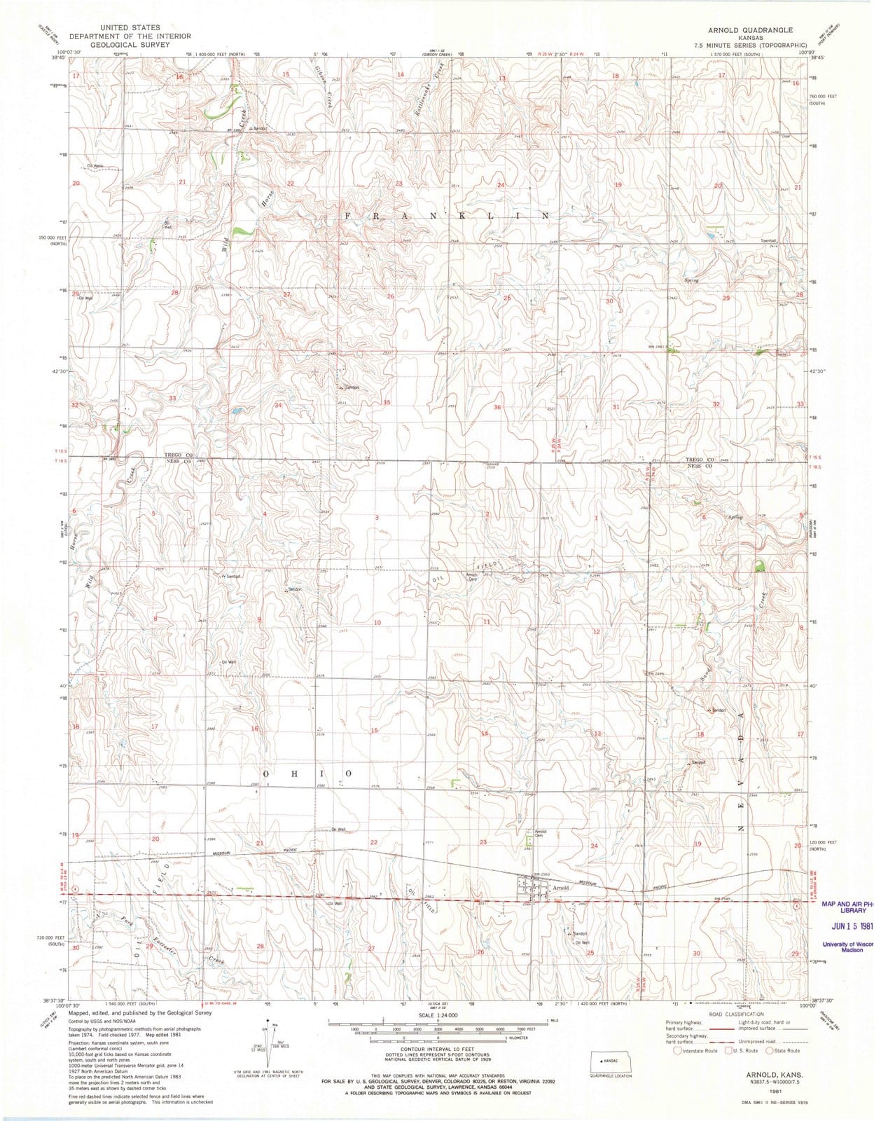 1981 Arnold, KS - Kansas - USGS Topographic Map