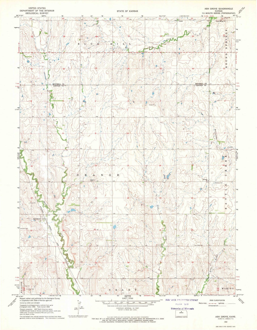 1968 Ash Grove, KS - Kansas - USGS Topographic Map