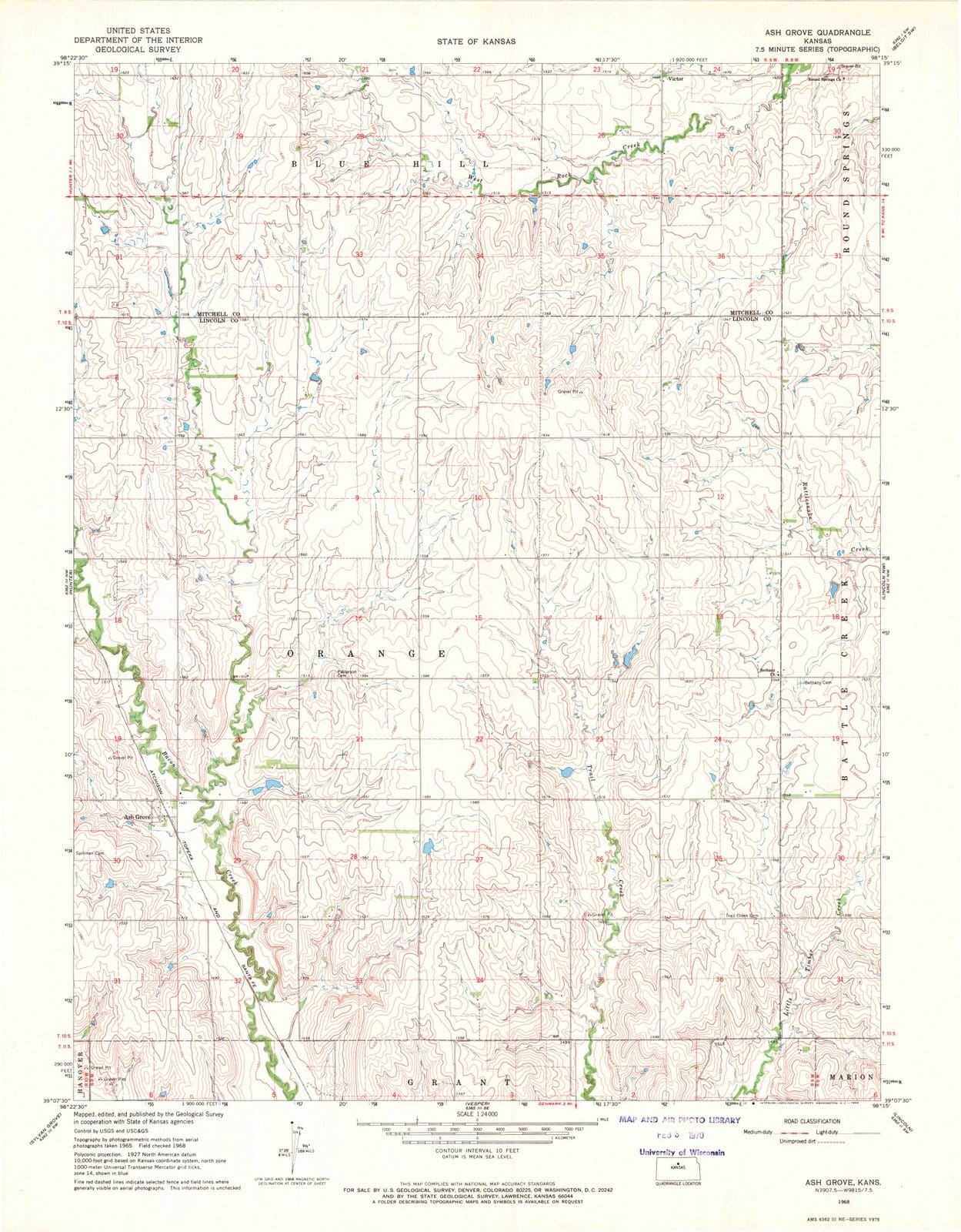 1968 Ash Grove, KS - Kansas - USGS Topographic Map