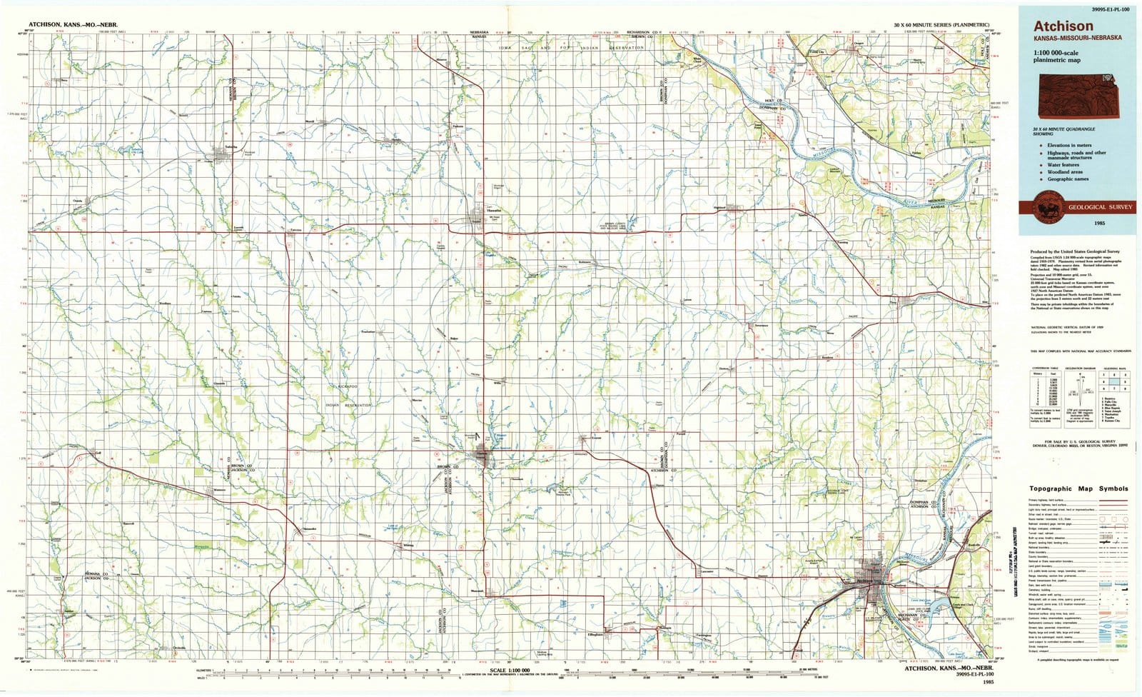 1985 Atchison, KS - Kansas - USGS Topographic Map