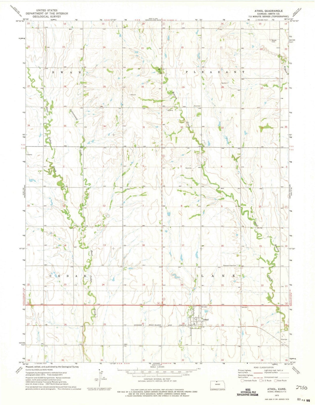 1973 Athol, KS - Kansas - USGS Topographic Map