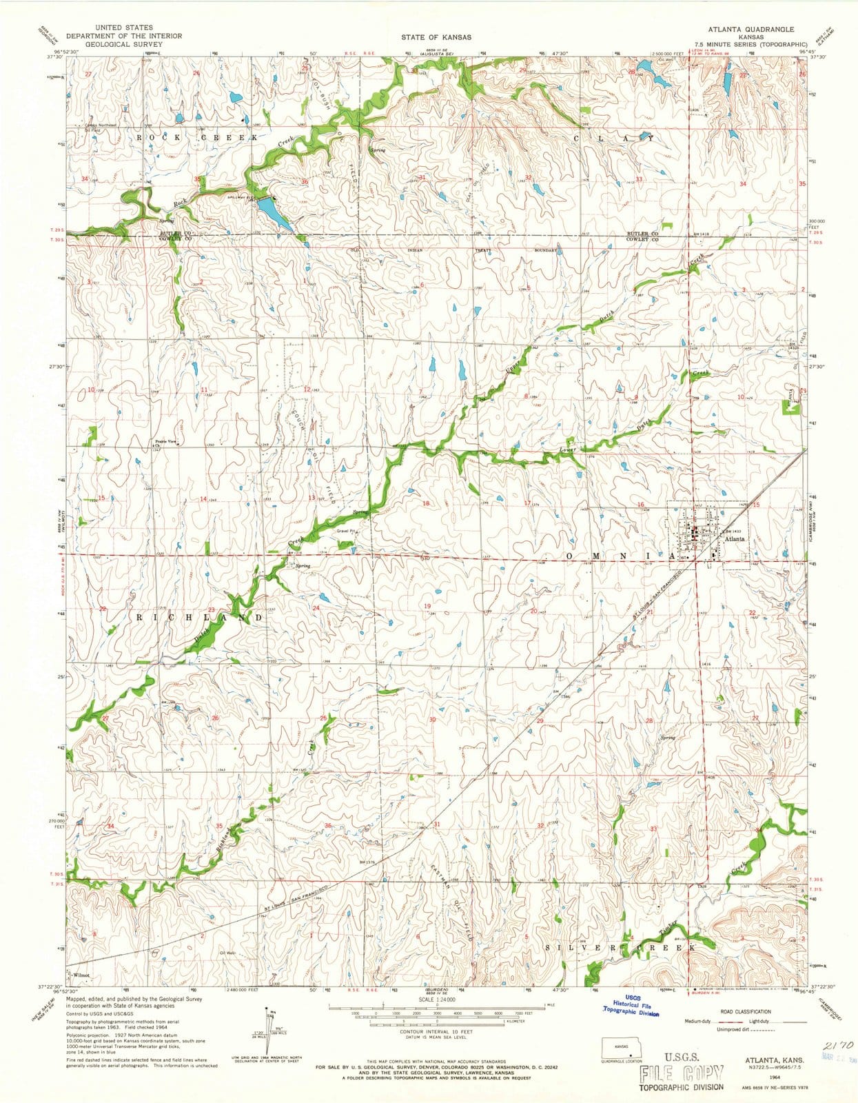 1964 Atlanta, KS - Kansas - USGS Topographic Map