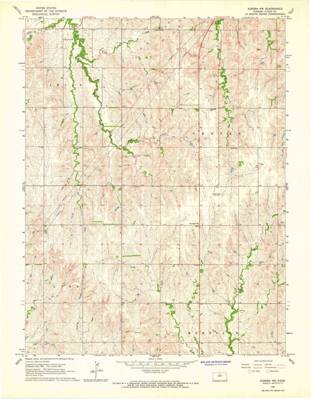 1965 Aurora, KS - Kansas - USGS Topographic Map