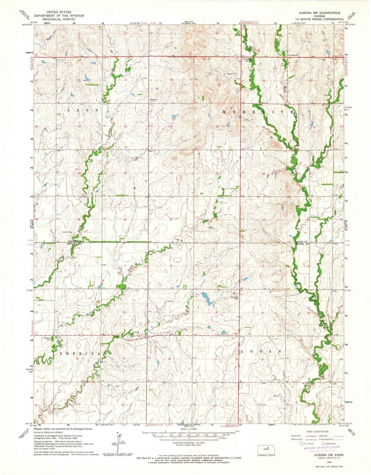 1965 Aurora, KS - Kansas - USGS Topographic Map v2