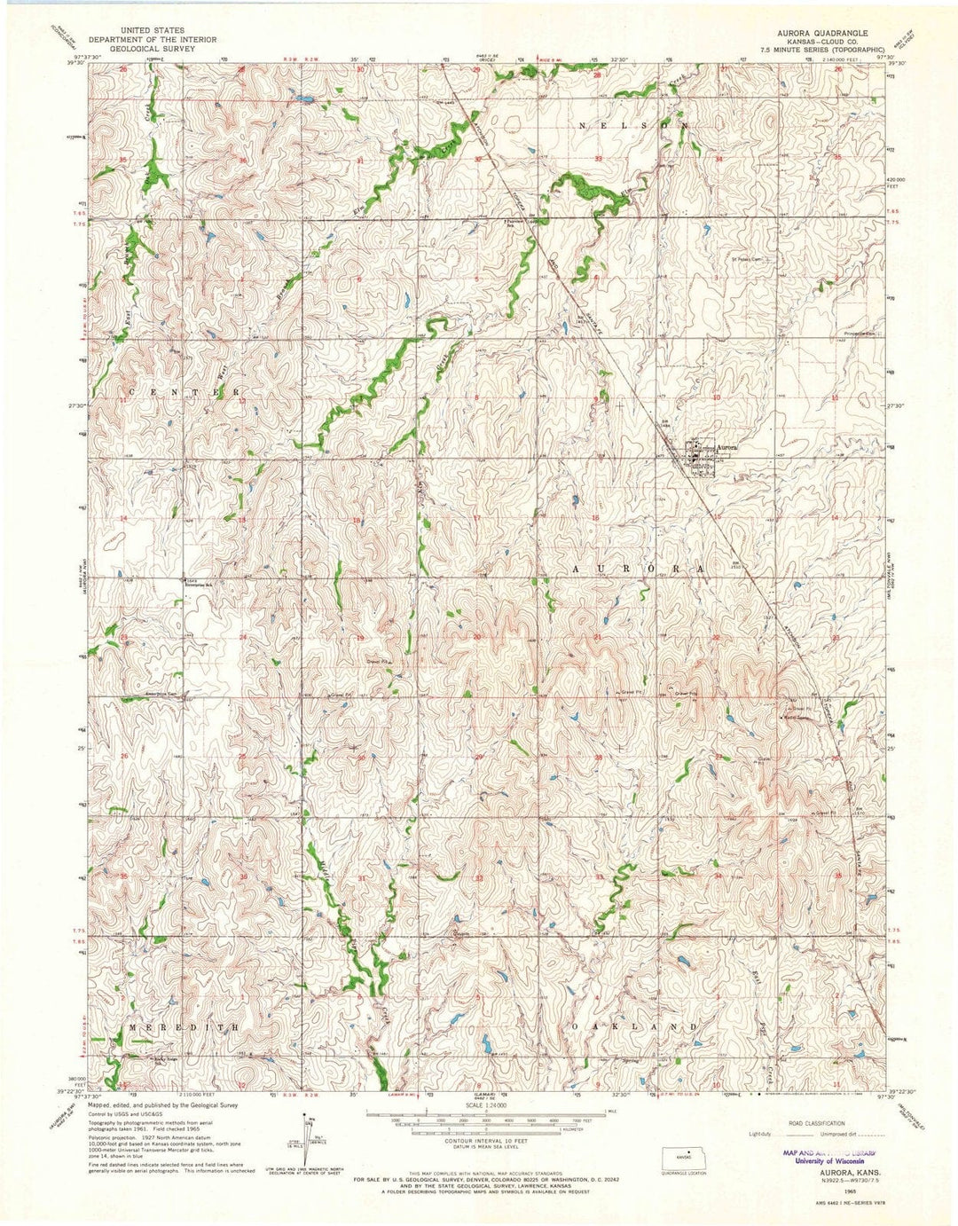 1965 Aurora, KS - Kansas - USGS Topographic Map v3