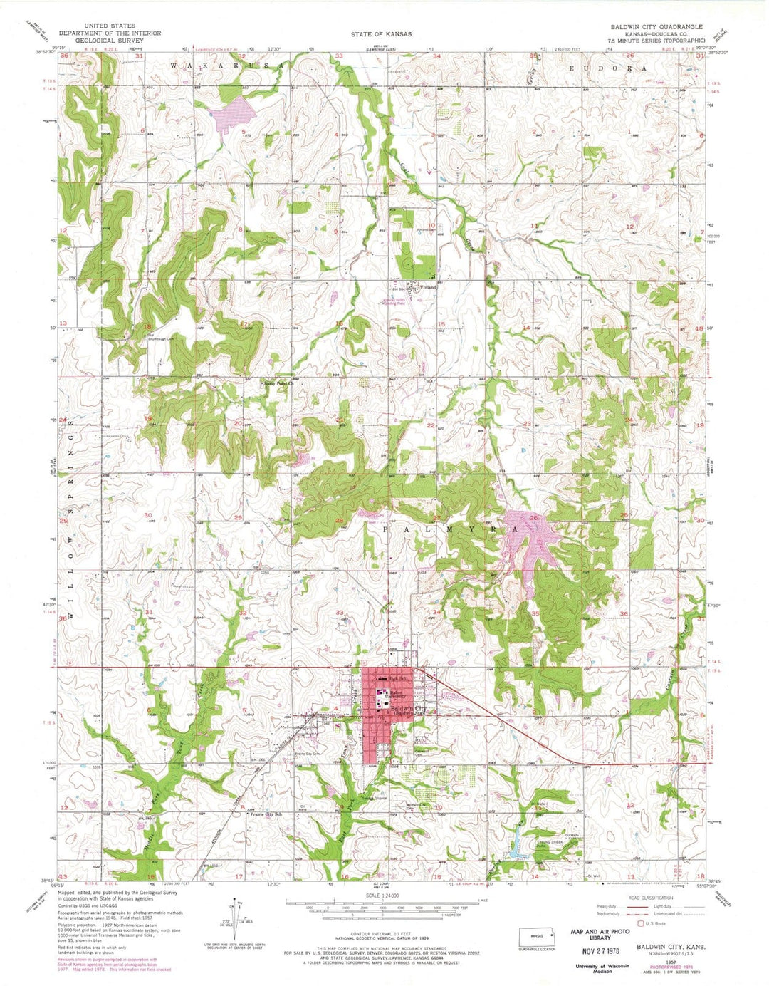 1957 Baldwin City, KS - Kansas - USGS Topographic Map