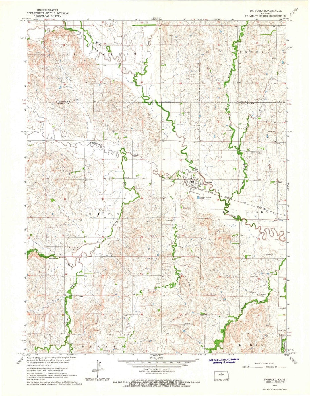 1964 Barnard, KS - Kansas - USGS Topographic Map