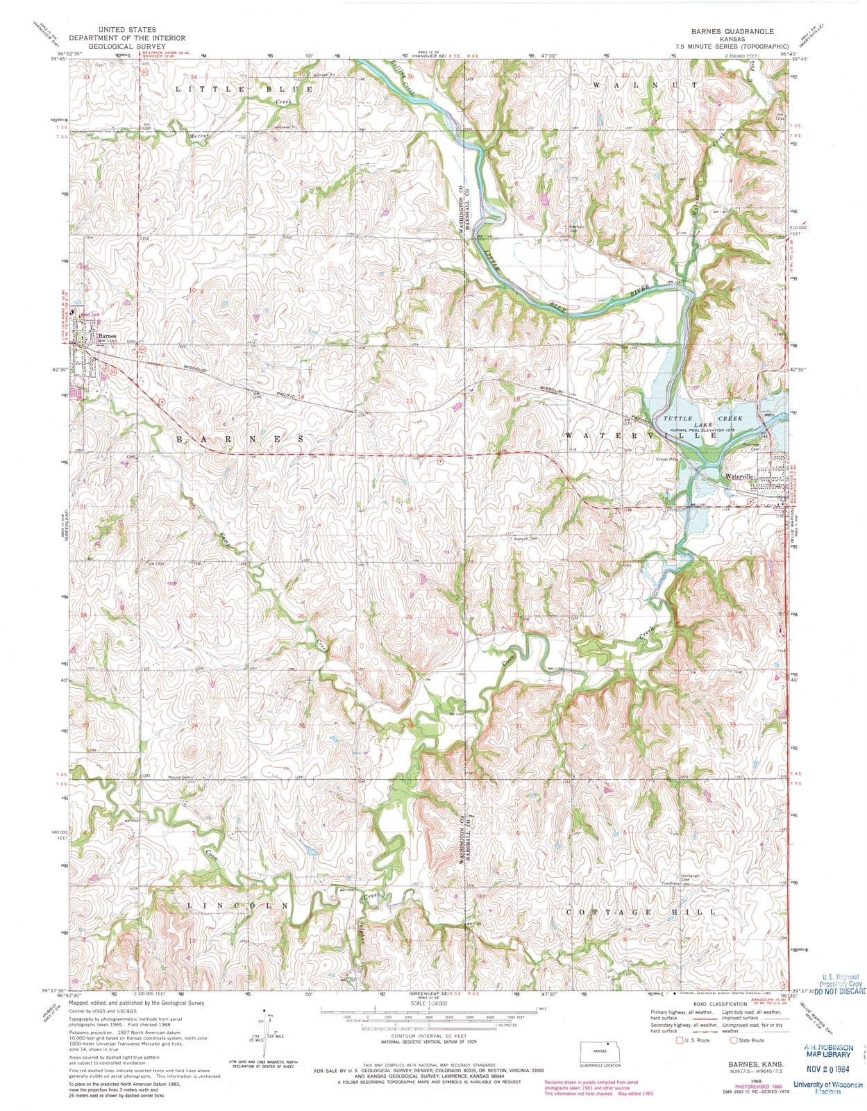 1968 Barnes, KS - Kansas - USGS Topographic Map