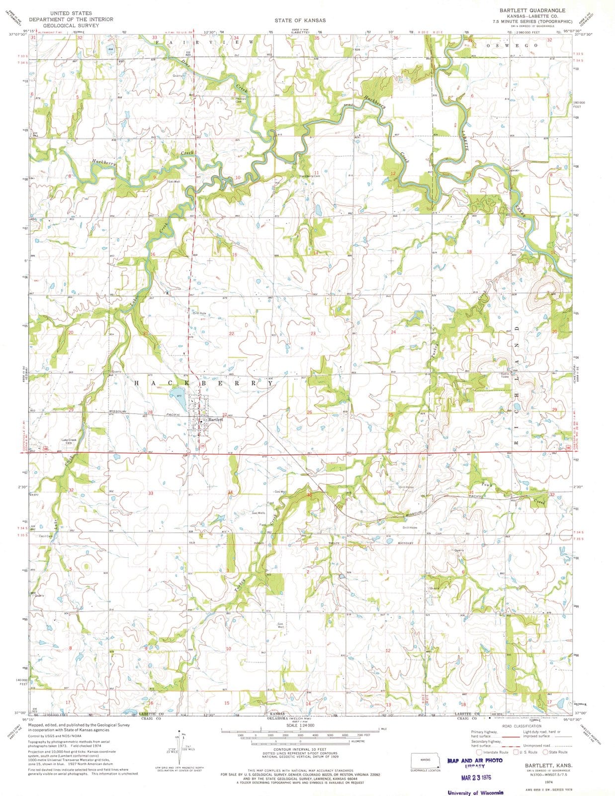 1974 Bartlett, KS - Kansas - USGS Topographic Map