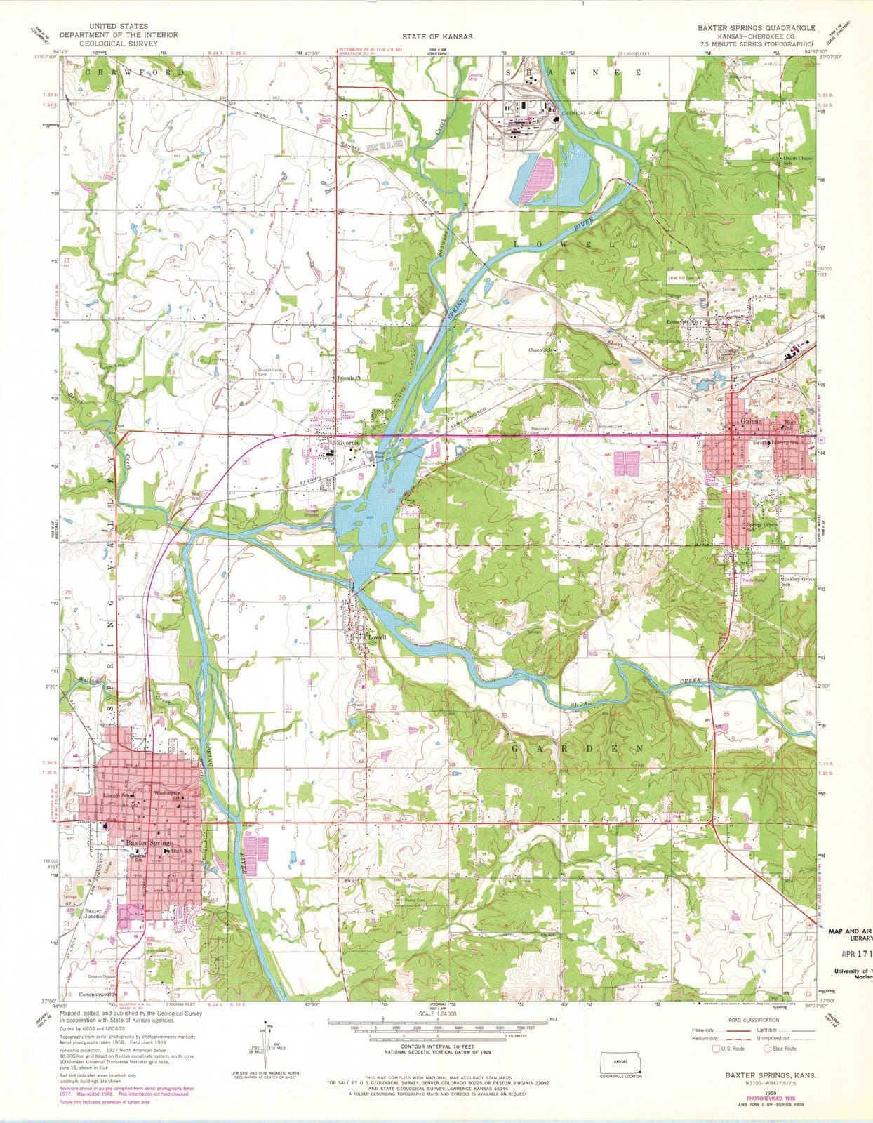 1959 Baxter Springs, KS - Kansas - USGS Topographic Map