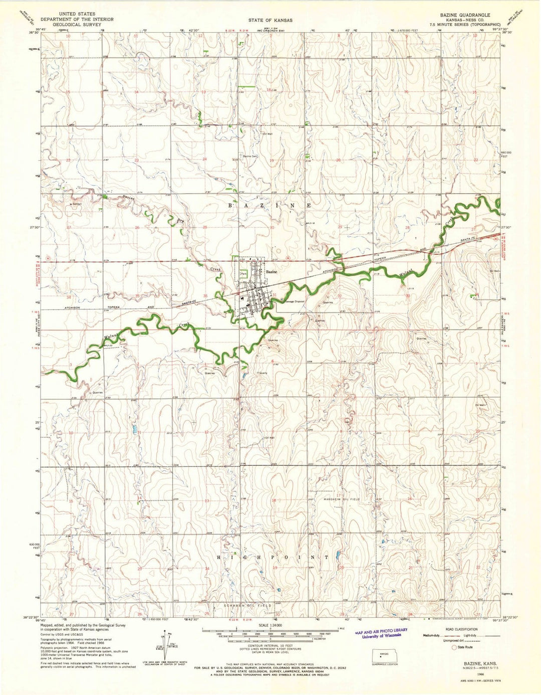 1966 Bazine, KS - Kansas - USGS Topographic Map