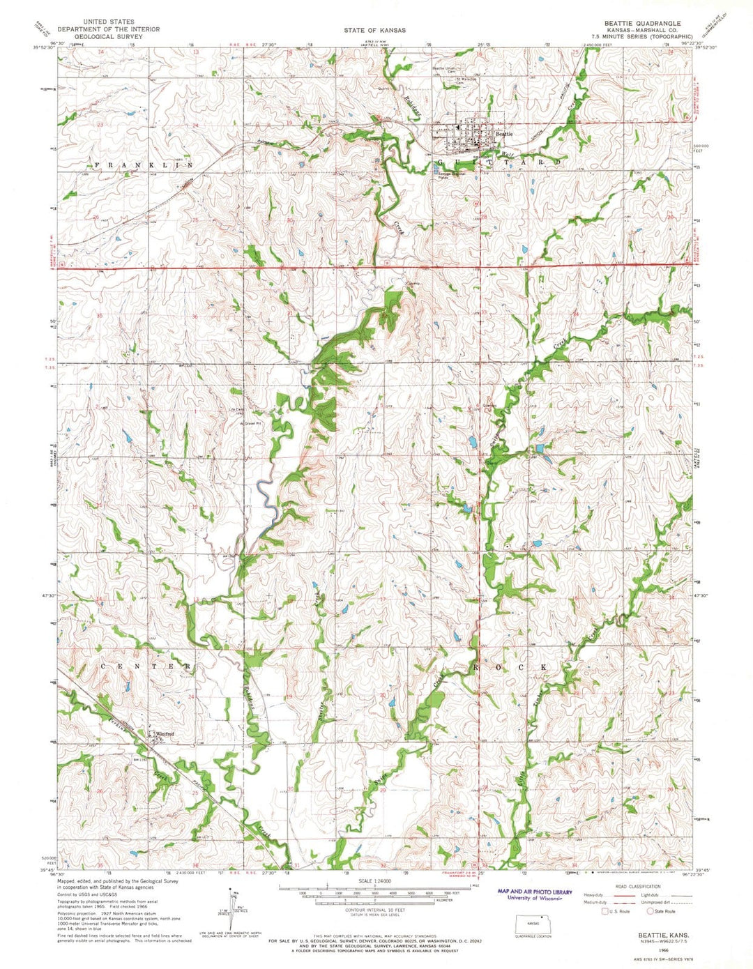 1966 Beattie, KS - Kansas - USGS Topographic Map