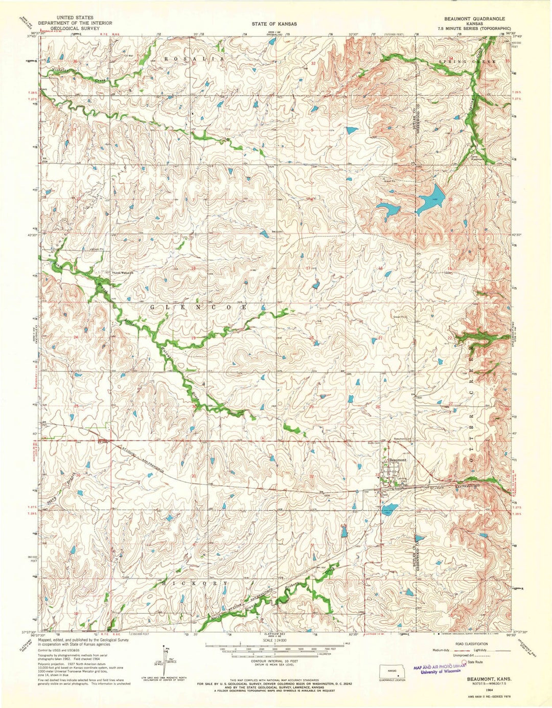 1964 Beaumont, KS - Kansas - USGS Topographic Map