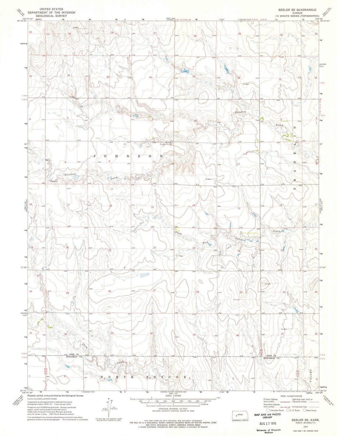 1974 Beeler, KS - Kansas - USGS Topographic Map