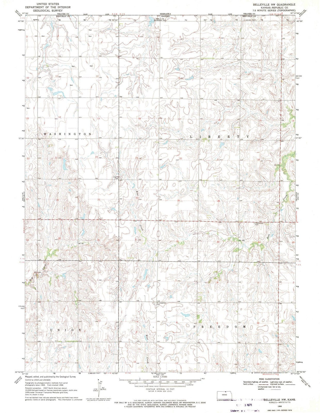 1968 Belleville, KS - Kansas - USGS Topographic Map