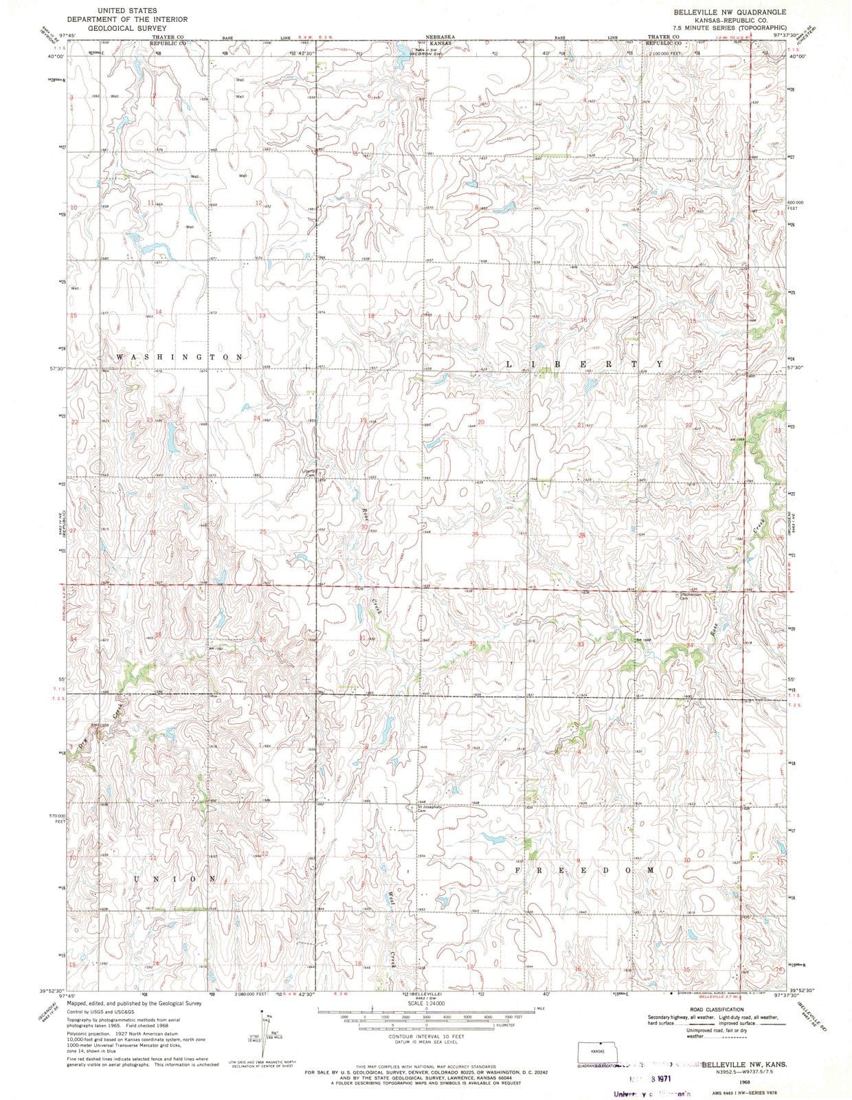 1968 Belleville, KS - Kansas - USGS Topographic Map