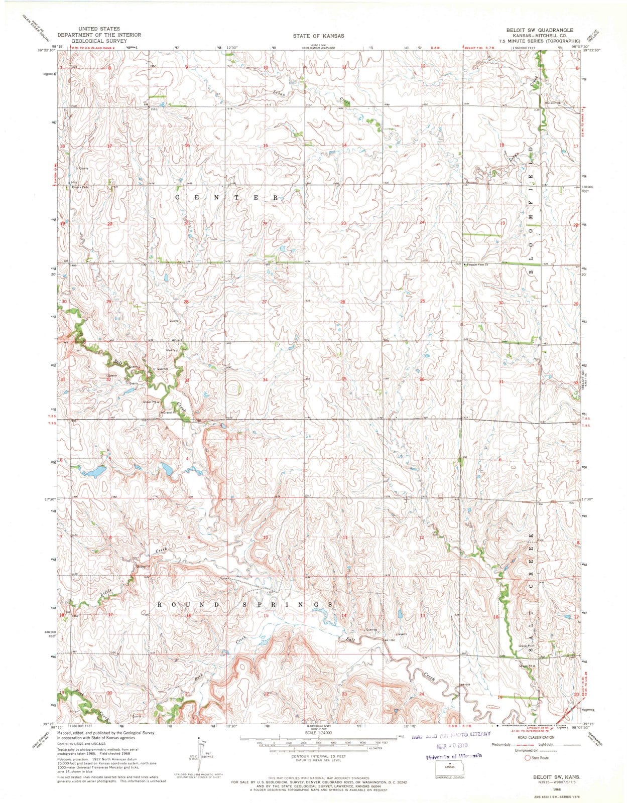 1968 Beloit, KS - Kansas - USGS Topographic Map