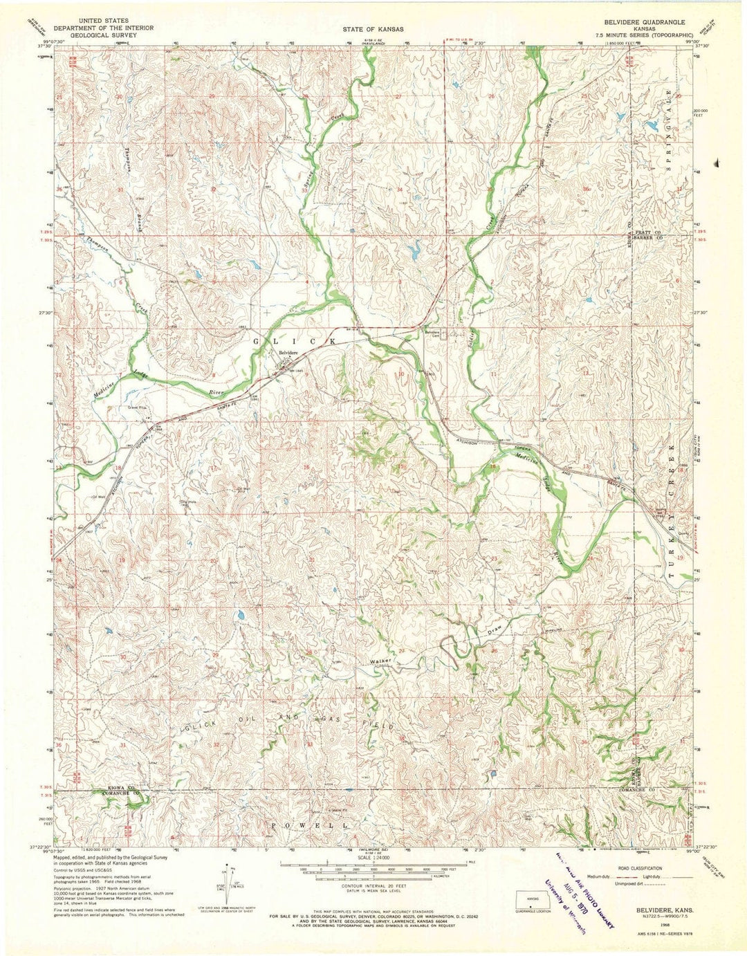 1968 Belvidere, KS - Kansas - USGS Topographic Map