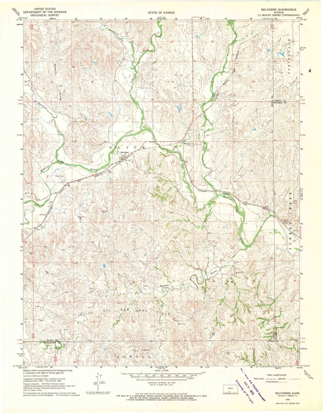 1968 Belvidere, KS - Kansas - USGS Topographic Map