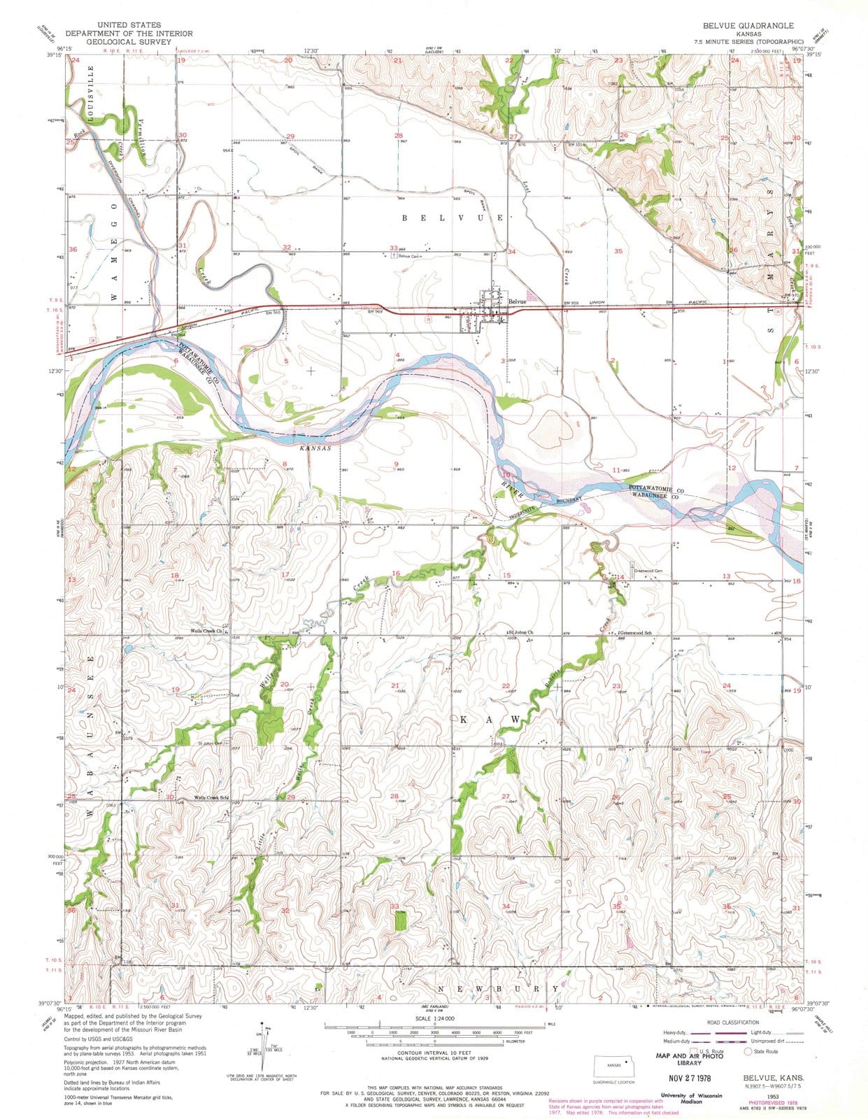 1953 Belvue, KS - Kansas - USGS Topographic Map