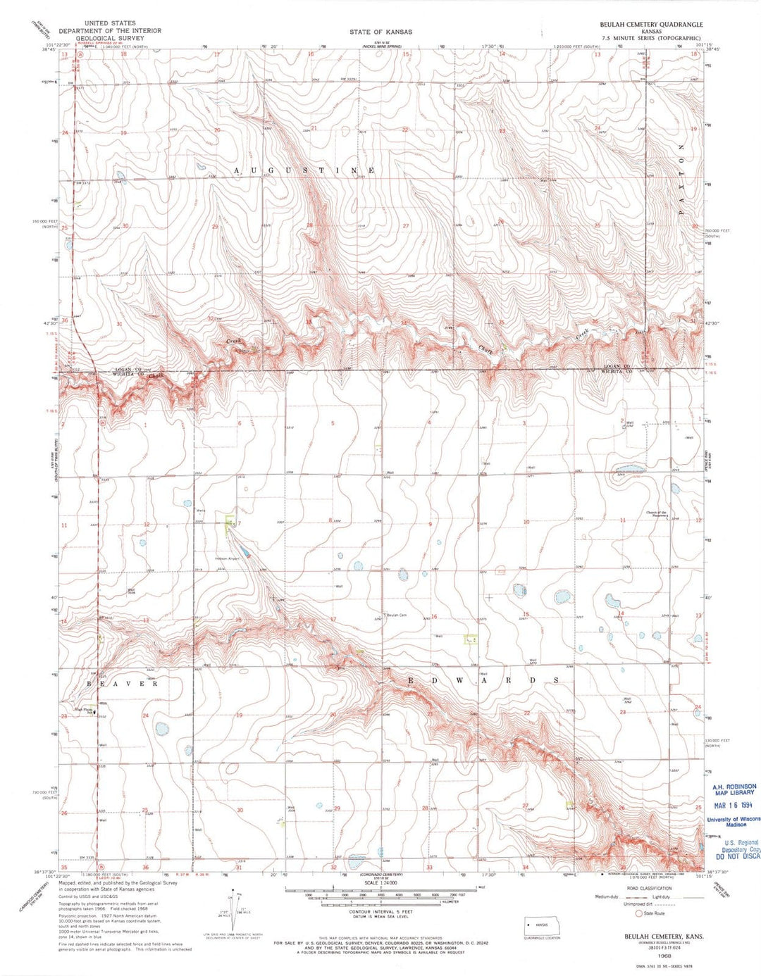 1968 Beulah Cemetery, KS - Kansas - USGS Topographic Map