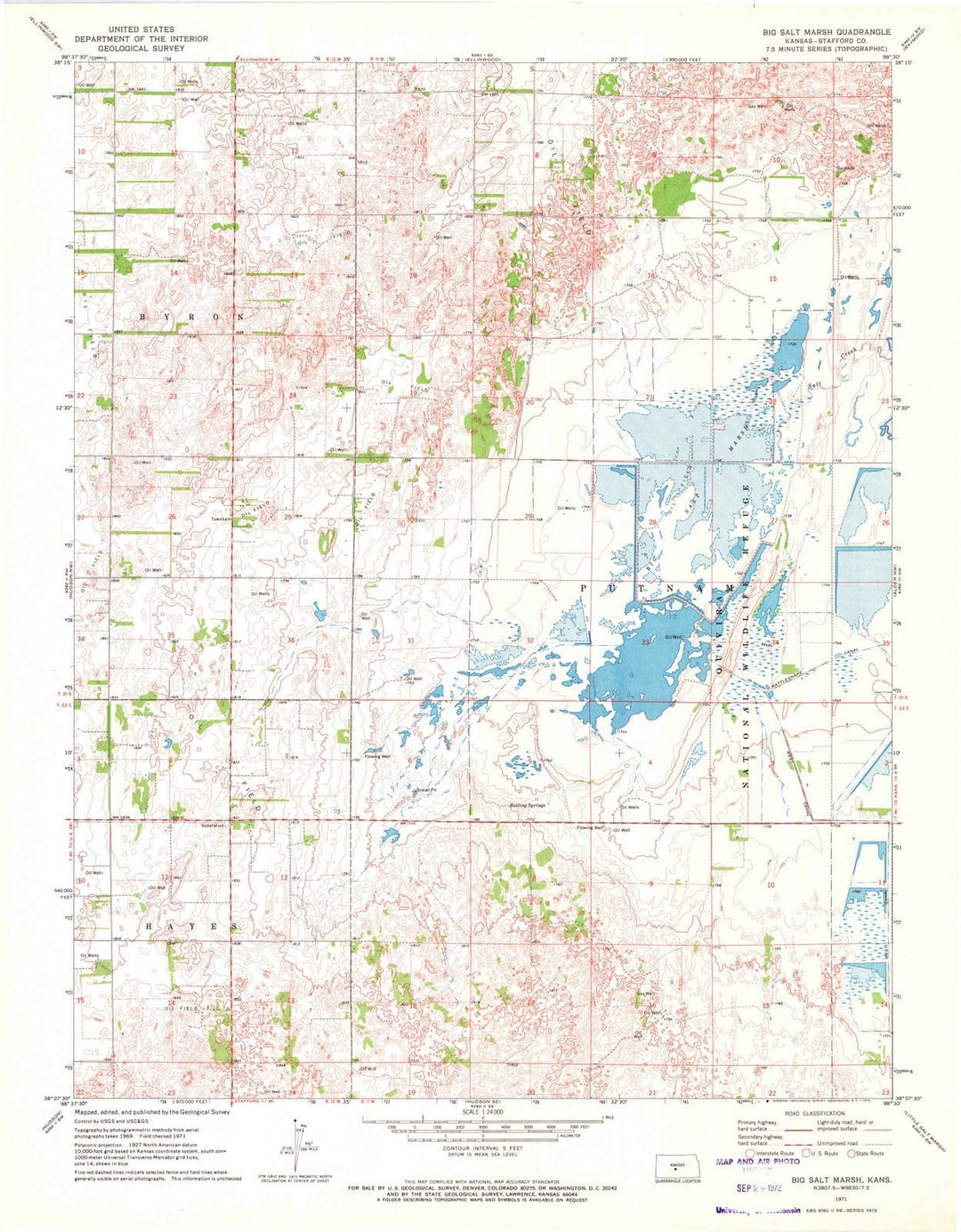 1971 Big Salt Marsh, KS - Kansas - USGS Topographic Map