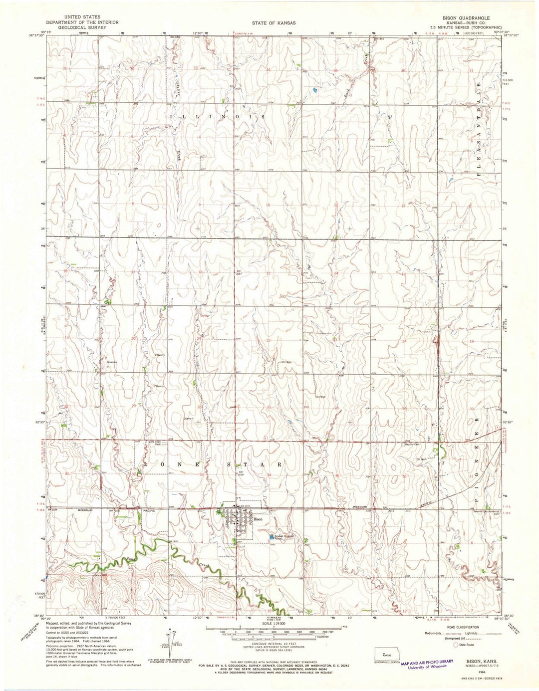 1966 Bison, KS - Kansas - USGS Topographic Map