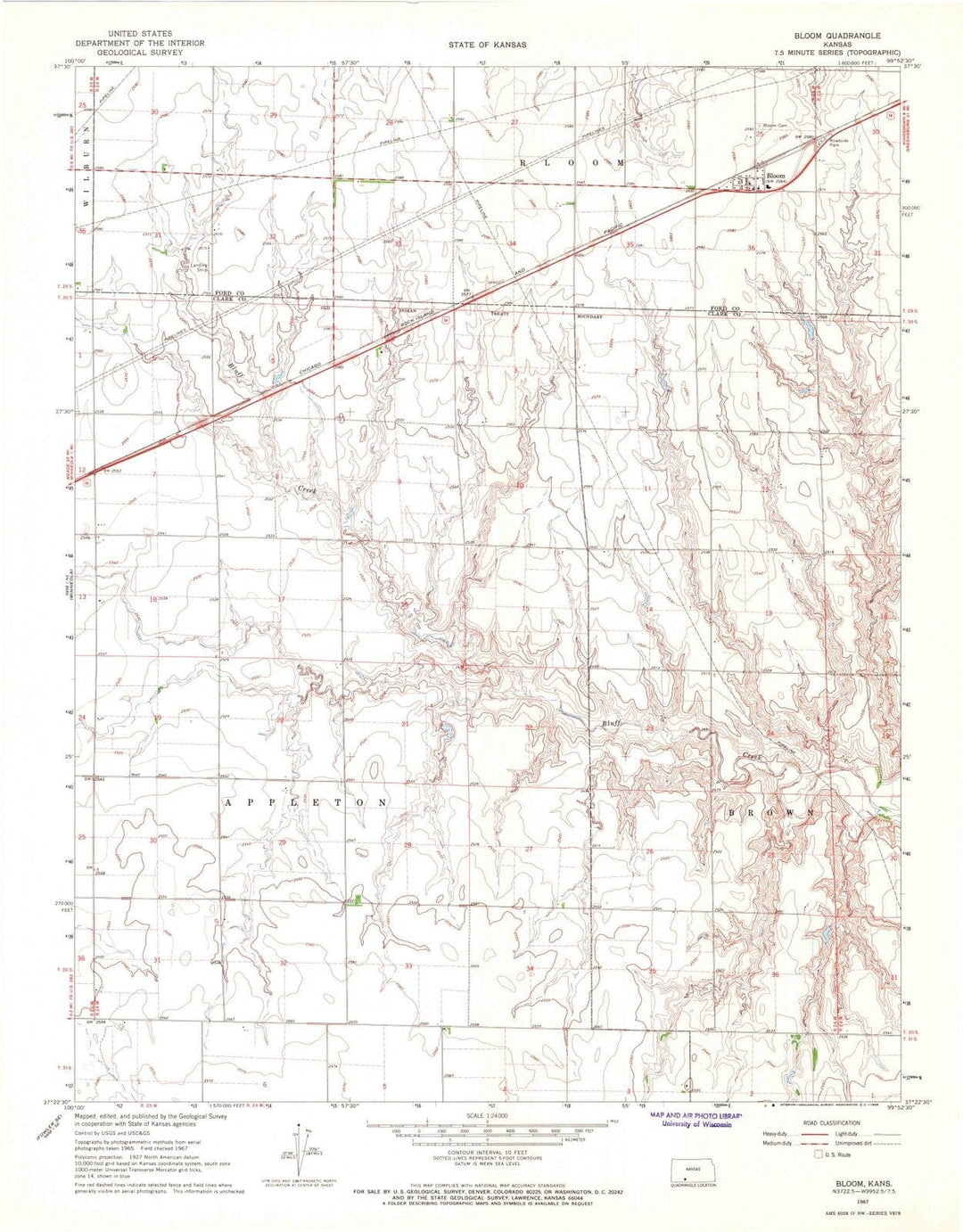 1967 Bloom, KS - Kansas - USGS Topographic Map