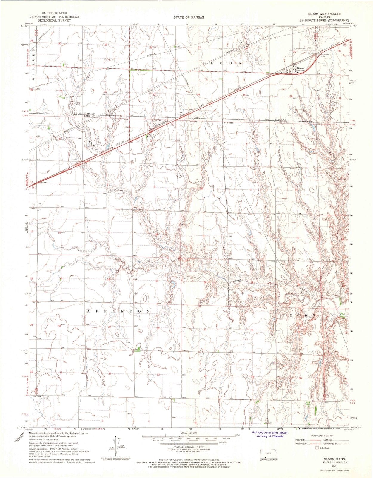 1967 Bloom, KS - Kansas - USGS Topographic Map