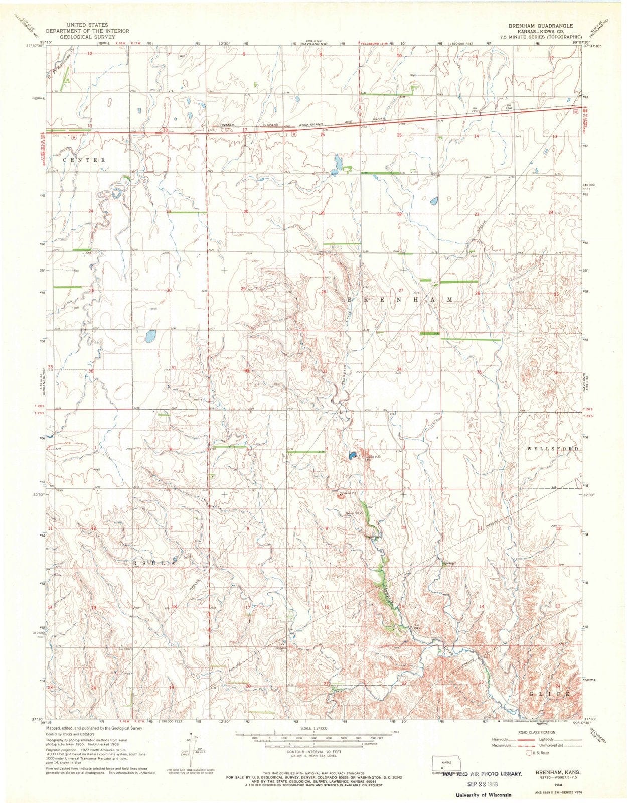 1968 Brenham, KS - Kansas - USGS Topographic Map